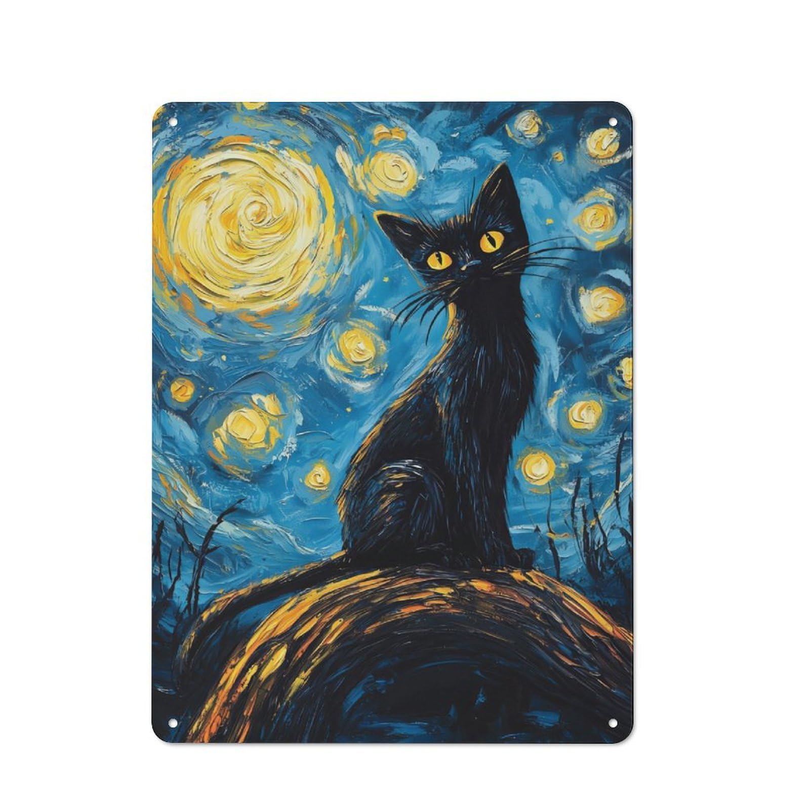 Junmoney Black Cat Starry Night Sky Kitchen Metal Sign With Design 40X30cm, Cosy Kitchen Wall Decor For Bakery, Diner, Cafe Or Family Room
