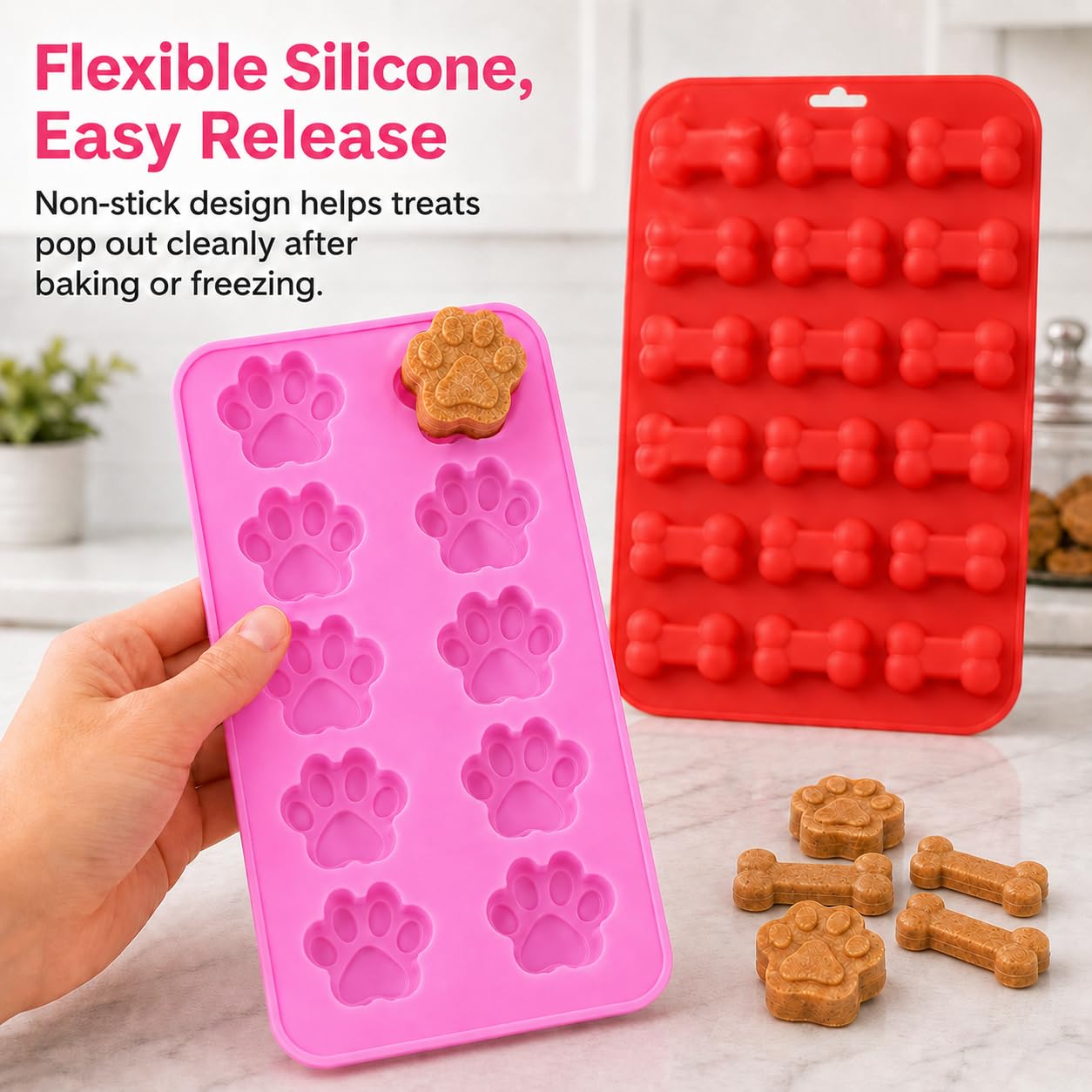 2 moldes de silicona combinados con forma de hueso y hueso de perro, para hornear chocolate, microondas y congelador
