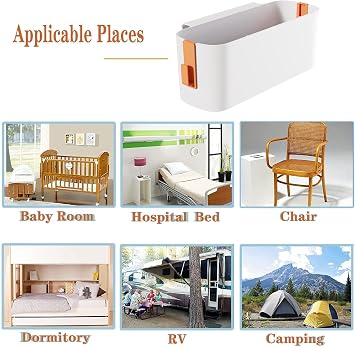 Buachois Bedside Hanging Storage Basket,Hanging Caddy Storage Shelf Organizer Accessories with 2 Hooks for Bed Rails Shelves Bunk Bed Shelf Dormitory Desktop School Office White