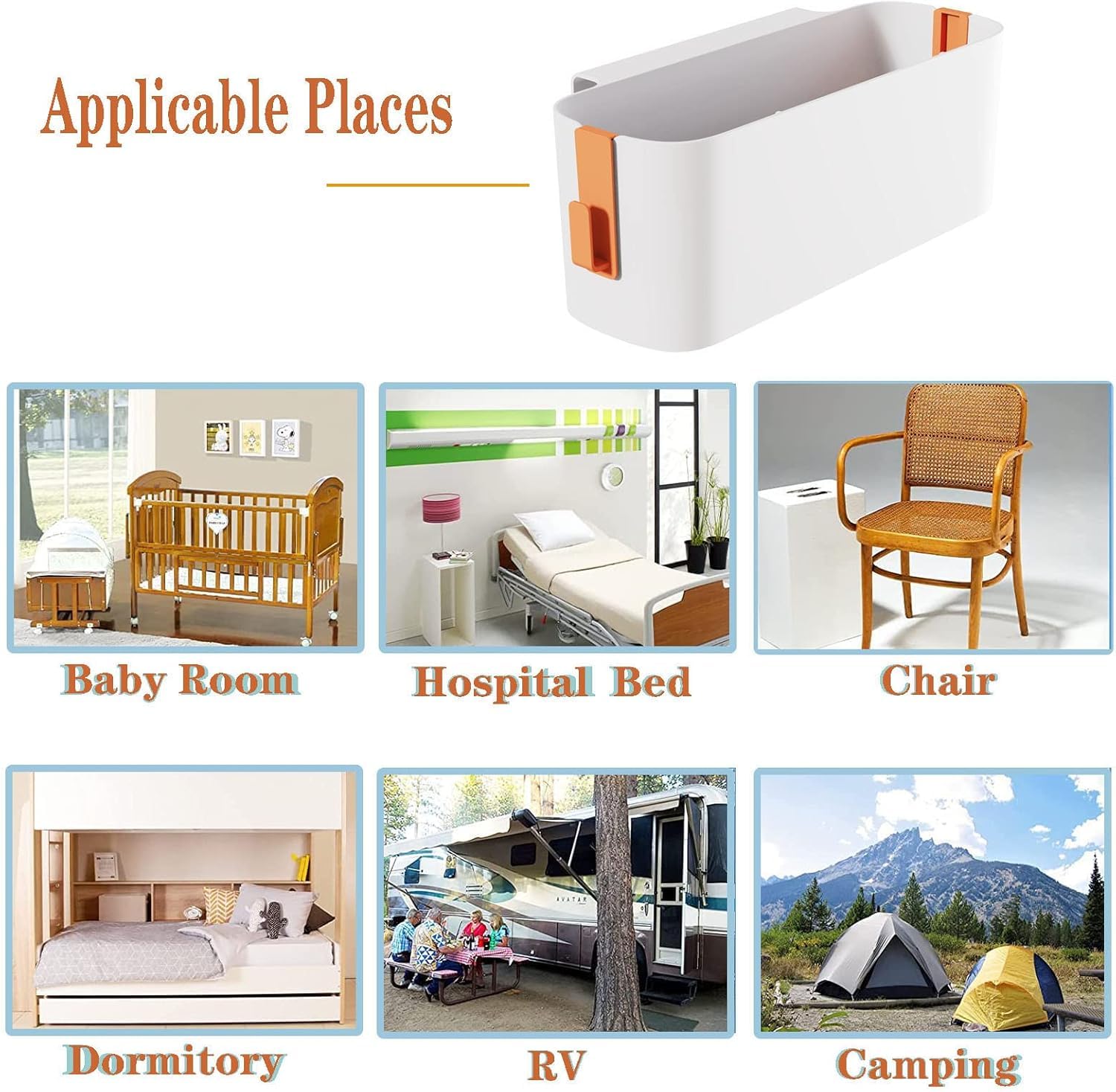 Buachois Caddy Hangy Caddy Appedisci Scaffali di stoccaggio Organizzatore Organizzatore Accessori con cesti con 2 ganci per rotaie per bambini Hollits Holder Dormitory College Dorm Room (Bianco)