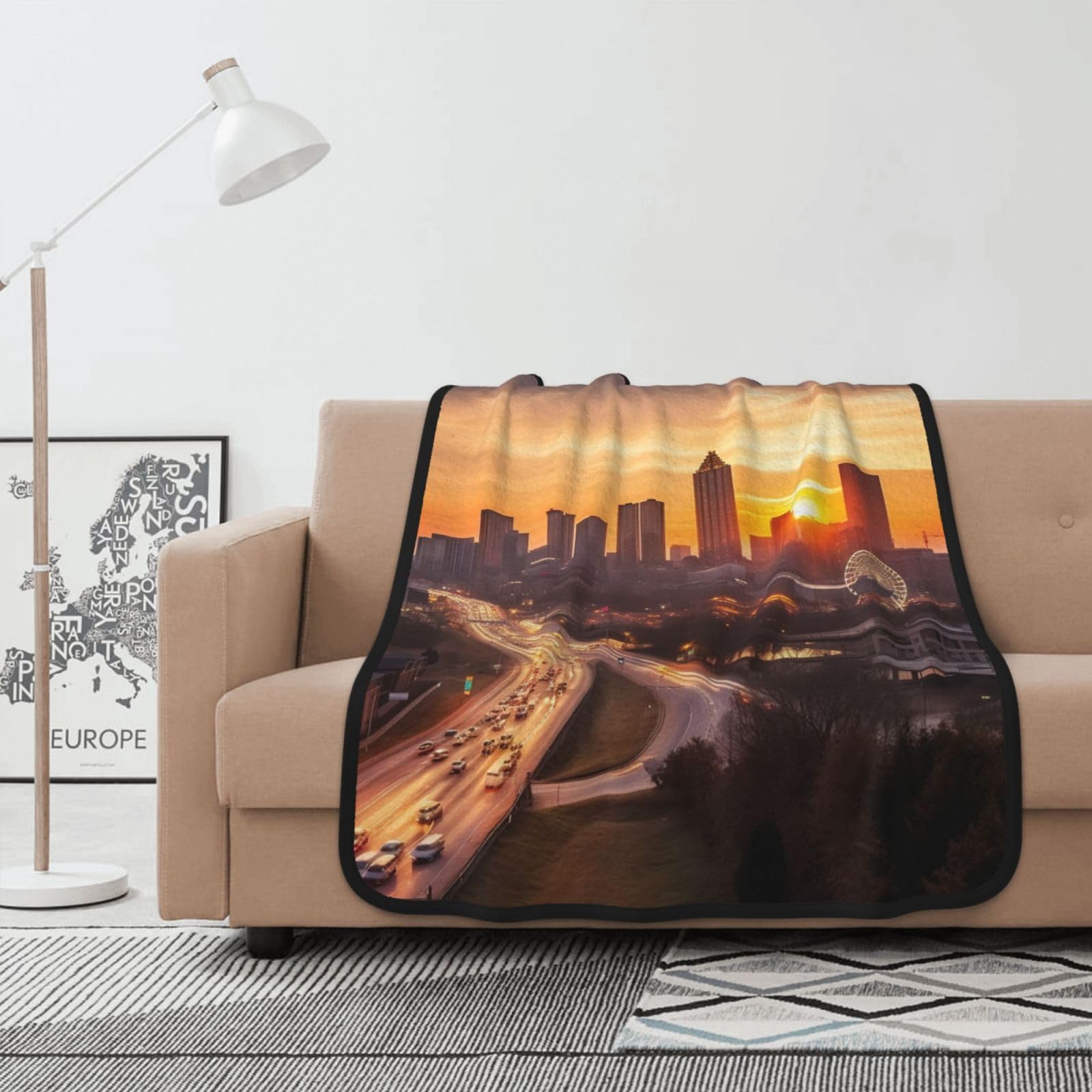 Couverture polaire flanelle douce Atlanta City 102x127 cm : plaid léger lit et canapé