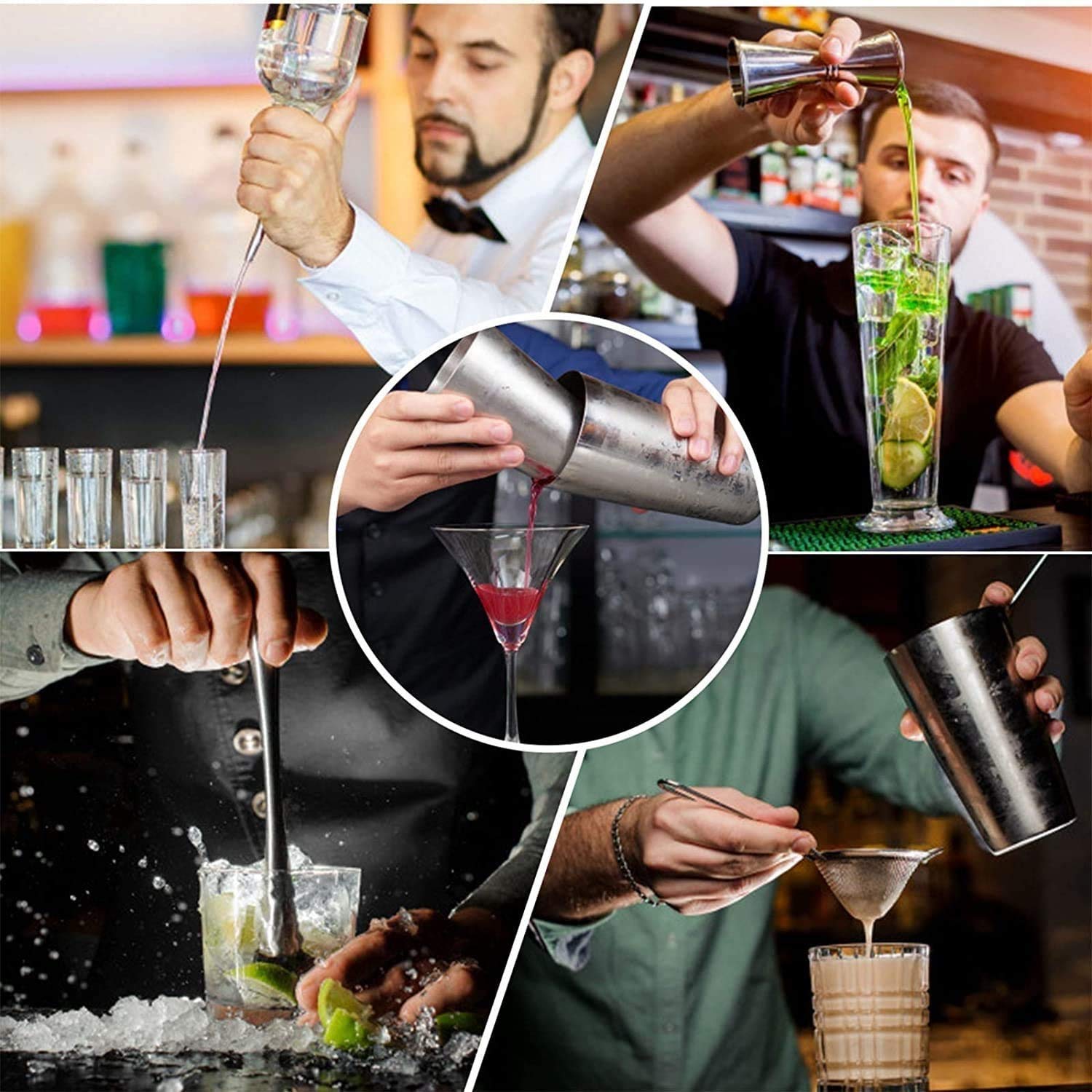 Coctelera de cóctel Kit de barman de 11 piezas - conjunto de agitadores de cóctel de acero inoxidable, herramientas de barra premium: agitador de martini, muddler, jigge, coladores, troncos de l