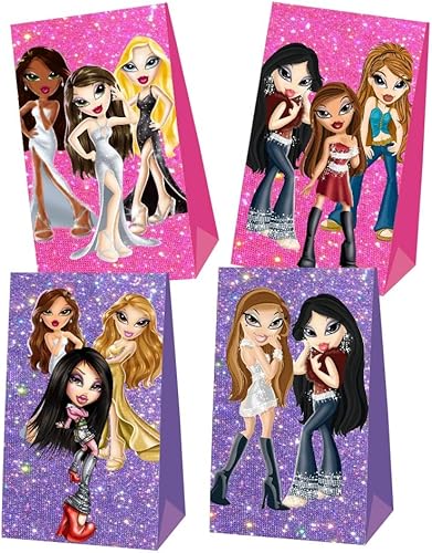 Miniatura 4 de EKIH Bratz - 12 bolsas de regalo de fiesta, bolsas de regalo, suministros de fiesta de cumpleaños Bratz para decoraciones de fiesta de niñas