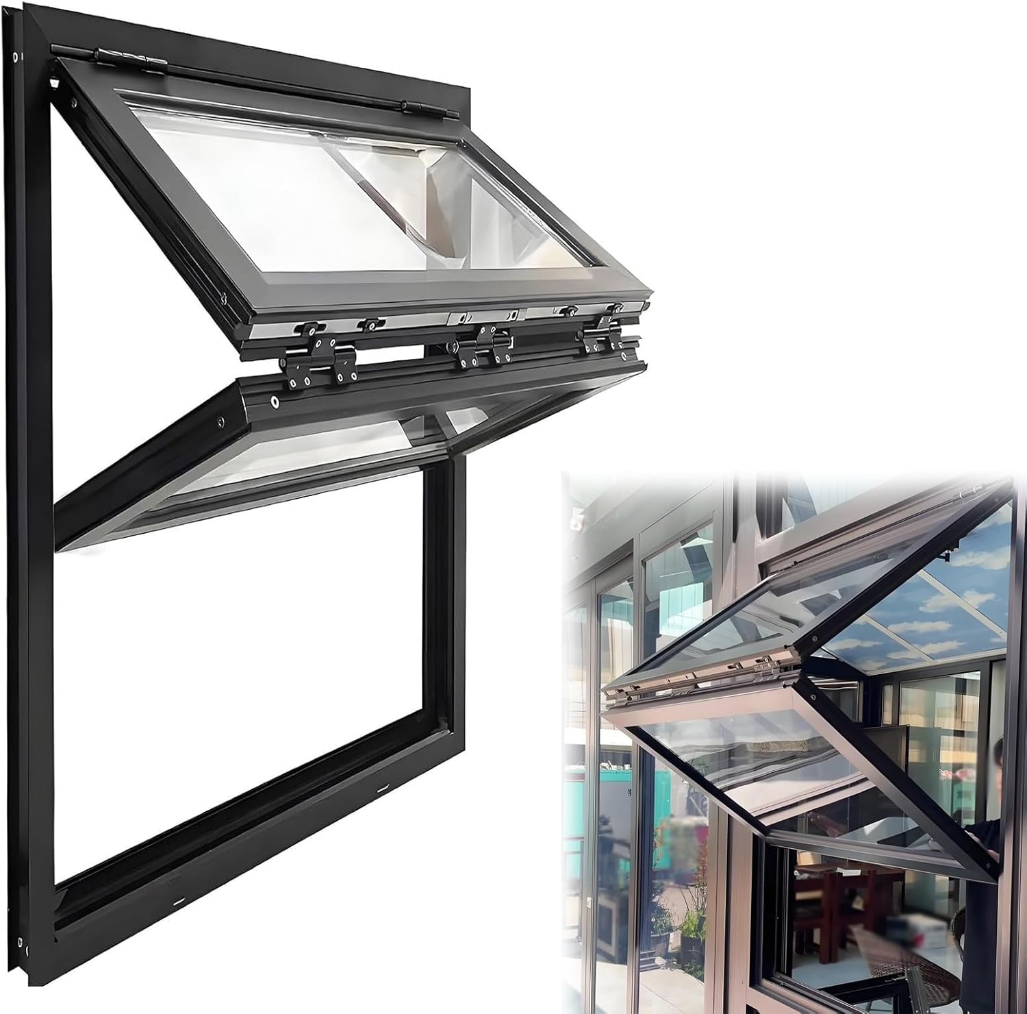 Household Folding Windows, 35X22inch(WXH) Flush Mount Black Aluminum Concession Service Window with Handle Lock, Dining Unit Food Outlet Window for Coffee Shop Snack Bars Store Balcony Kitchen