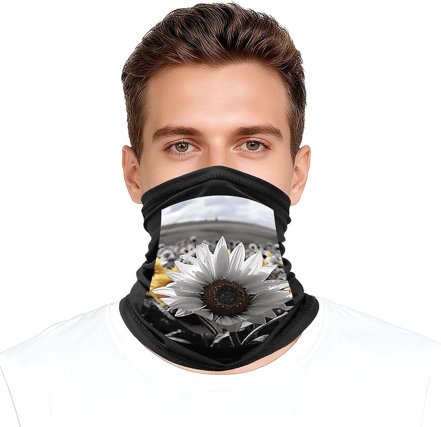 Black And White Sunflowers Neck Gaiter Face Mask Ski Mask Cold Weather Balaclava Winter Face Cover Scarf for Women Men
