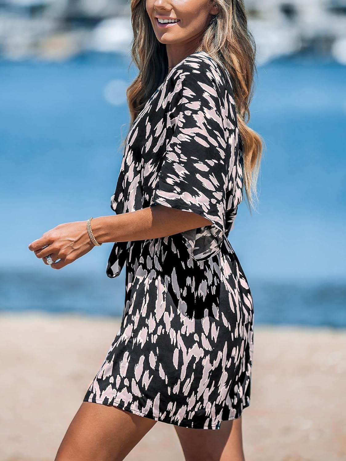 CUPSHE Women's Summer Romper Lace Up Printed Half Sleeves Casual Wide leg Vacation Outfit Mini One Piece Jumpsuit - Image 5