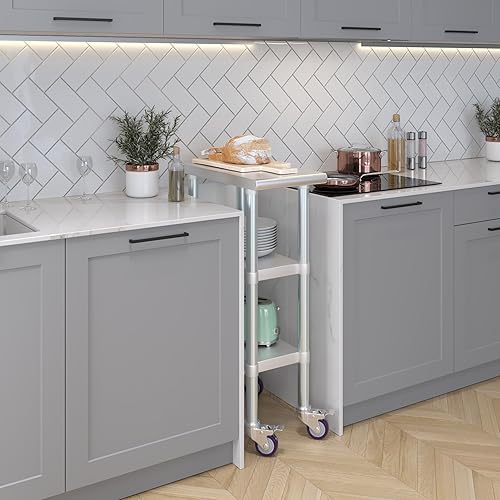 Miniatura 7 de AmGood Mesa de trabajo de acero inoxidable con 2 estantes y ruedas Mesa de trabajo de metal con ruedas