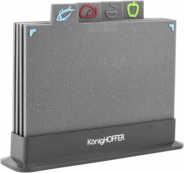 KonigHOFFER Chopping Board Set Grey Coded Plastic Cutting Boards Set of 4 BPA Free Non Slip Silicone
