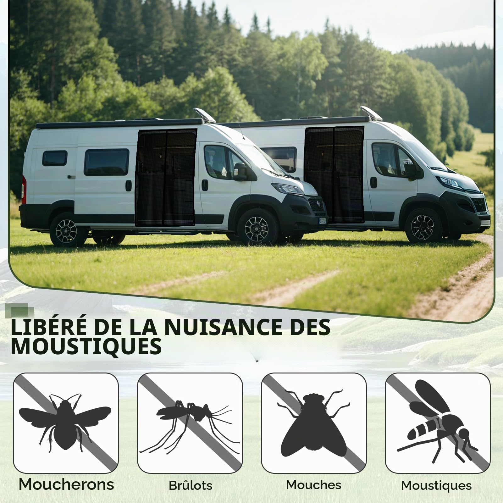 Moustiquaire MagnéTique pour Van 150 X 110 Cm, Moustiquaire Universelle, Moustiquaire Voiture pour Moustiquaire avec Aimant pour Camping-Car, Caravane, Etc
