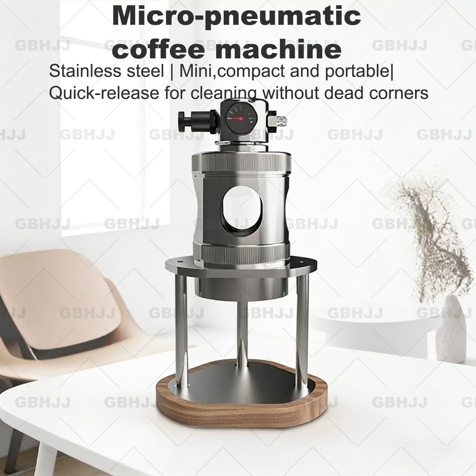 Cafetera neumática de 58 mm con manómetro, máquina de café manual desmontable para el hogar, camping y viajes