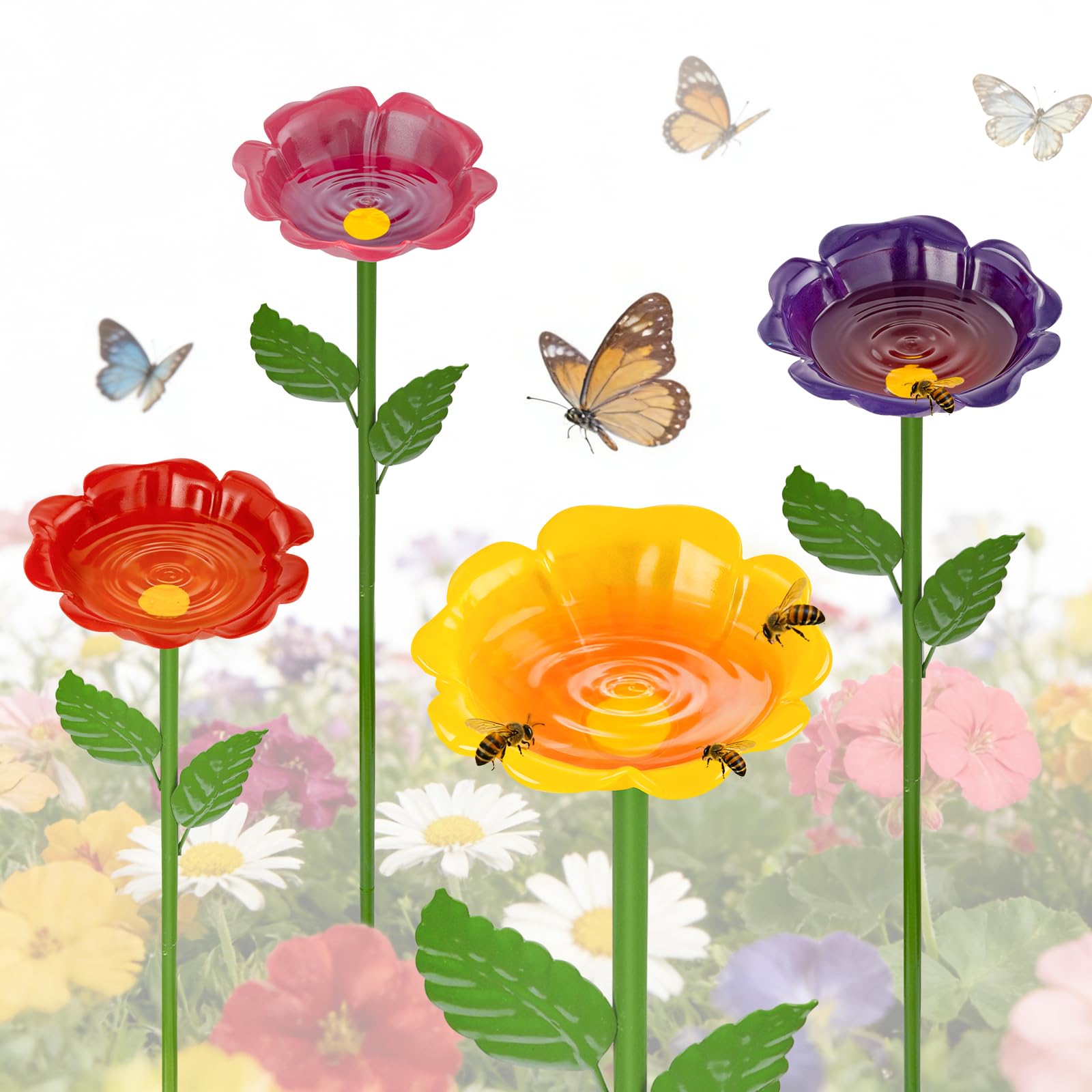 Mellbree Bee Watering Station, 4-Pack Metal Flower Bee Bath
