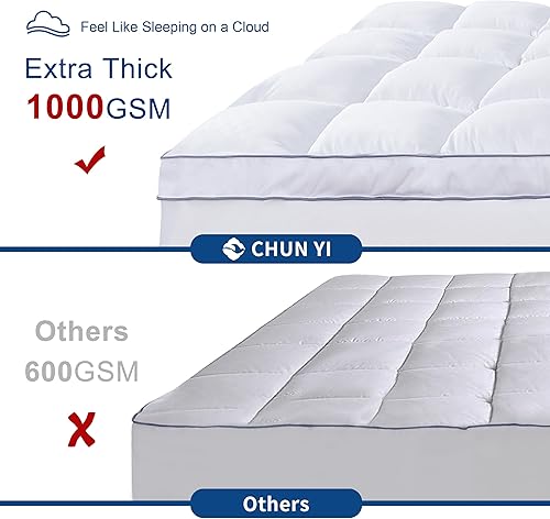 Miniatura 2 de CHUN YI Cubrecolchón tamaño individual XL, extra grueso, para dolor de espalda, suave de felpa de 1000 GSM, relleno alternativo de plumón con
