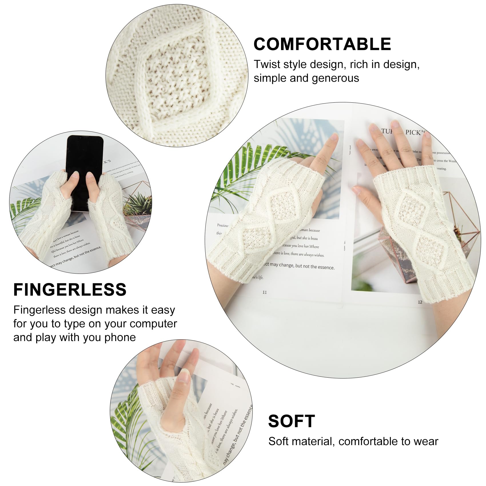 Chalier Fashion Guanti Senza Dita, Guanti Donna Termici Invernali, Guanti In Maglia Con foro per Pollice