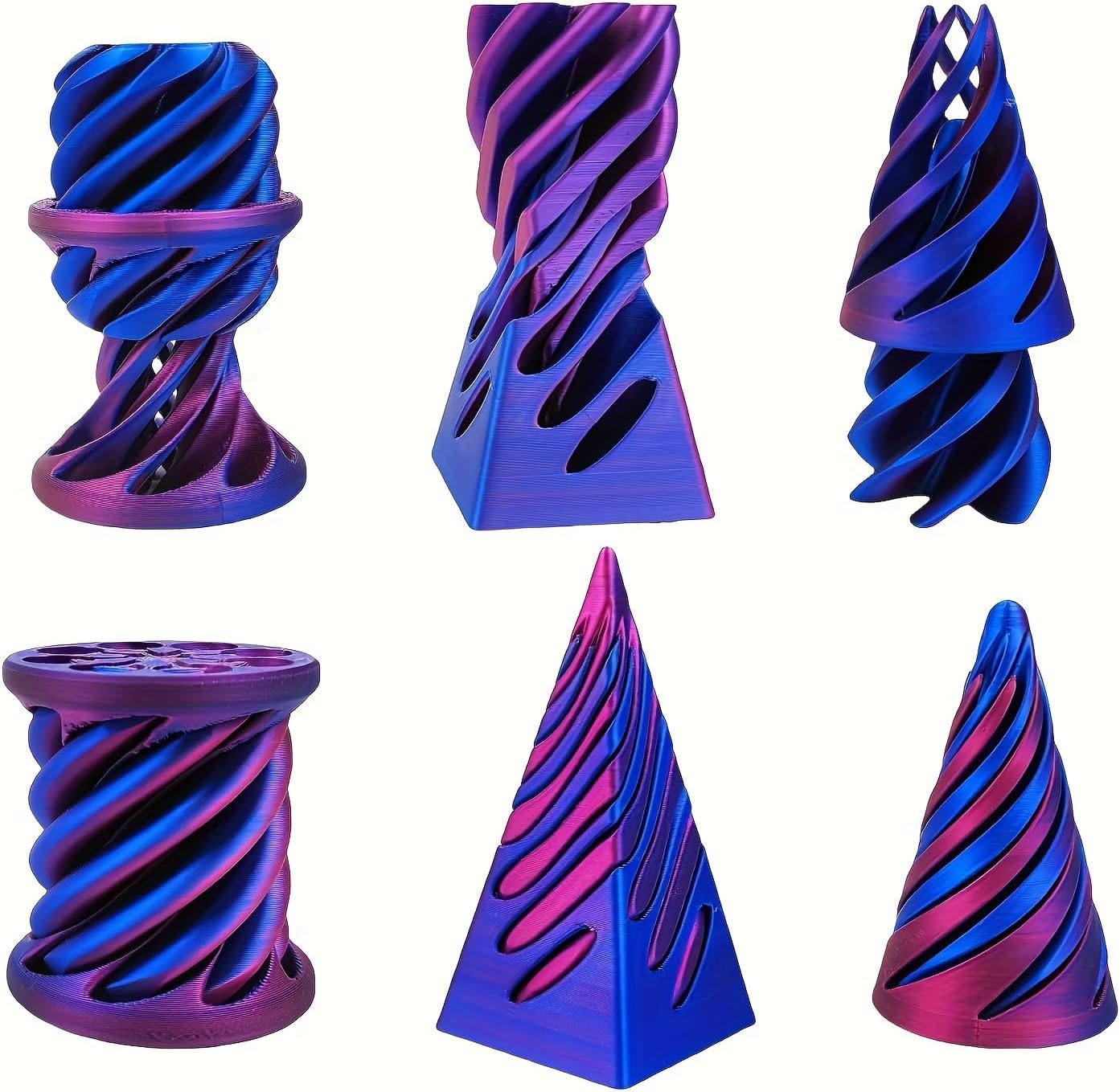 – 3pcs Impossible Cone 3D Printed Spiral Conical Fixed Toy Suitable for Desktop Decoration Children Adult Purple Red