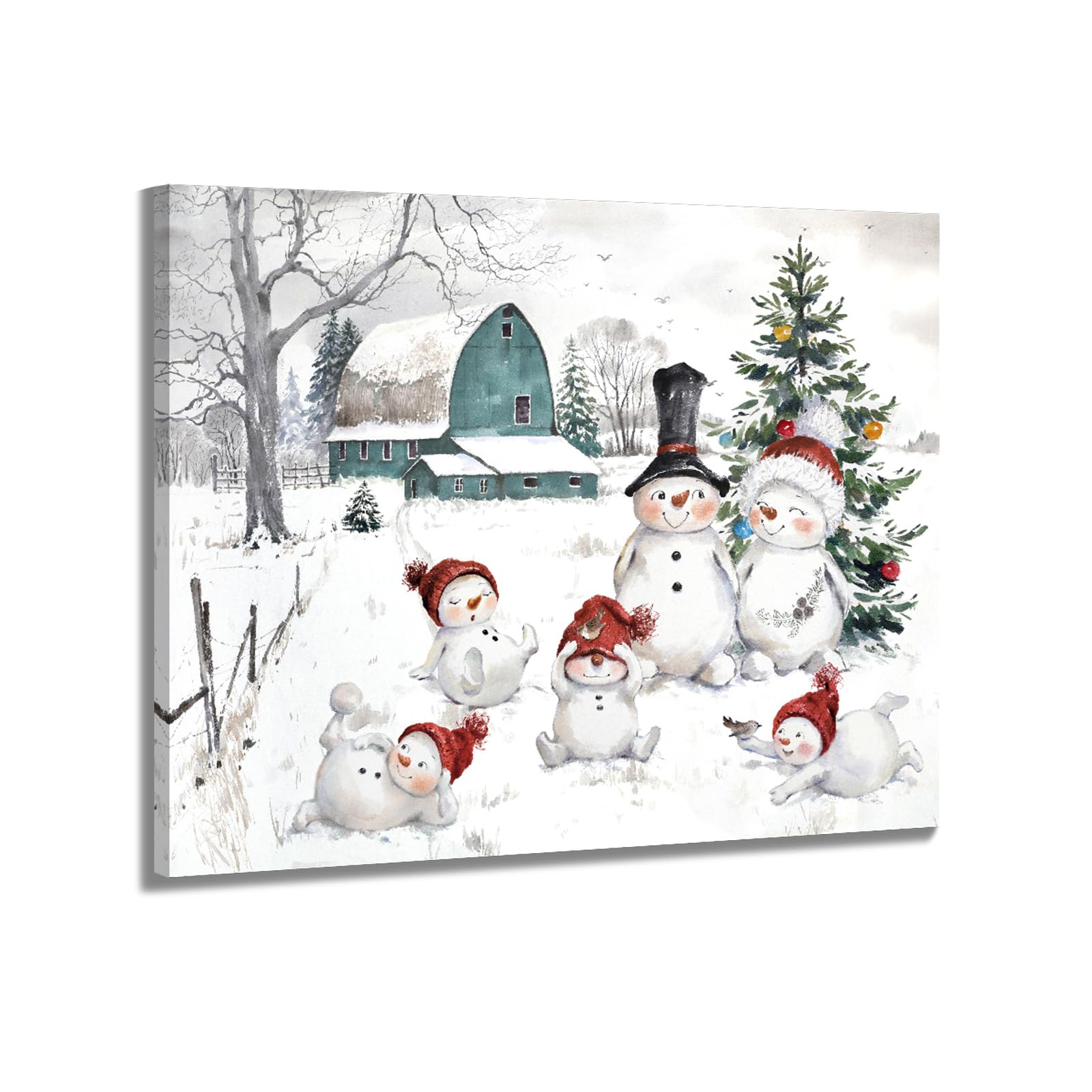 Christmas Canvas Wall Art Decor: Cute&Sweet Snowman Pictures Prints - Winter Decorations Paintings Posters Artwork - Indoor Farmhouse Framed Hanging 12"x10"
