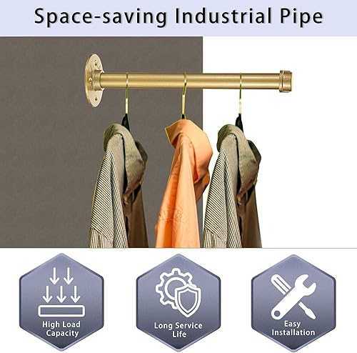 Miniatura 5 de Sumnacon Paquete de 2 barras de estante de ropa de montaje en pared de 12 tubos industriales - Marco de soporte de ropa de metal