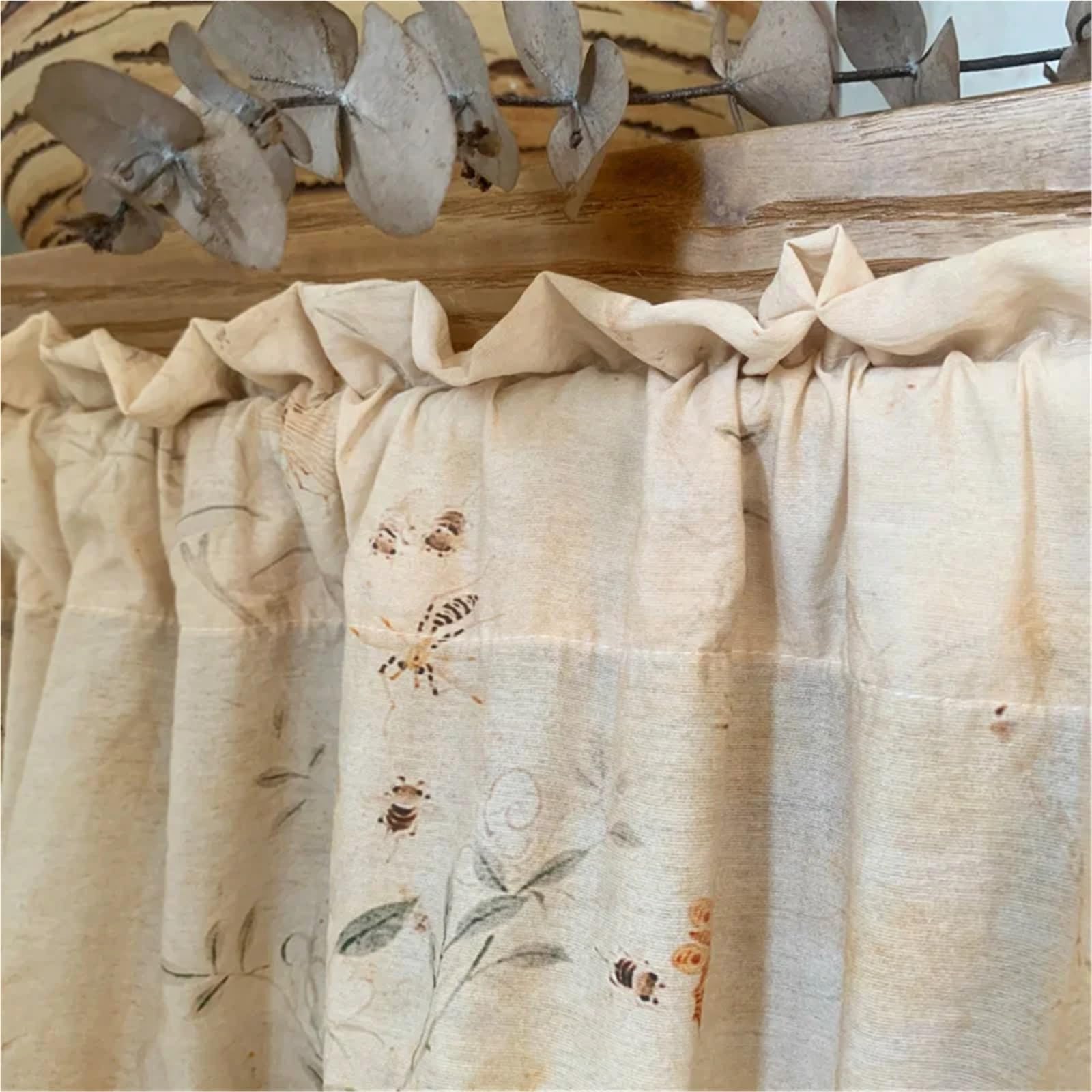 Tende Per Finestre Piccole Tenda a balza con stampa floreale arricciata, stile shabby chic, for finestre piccole, rustico, for cucina, camera da letto(HOOK+LOOP,1Pc W140xH90cm)