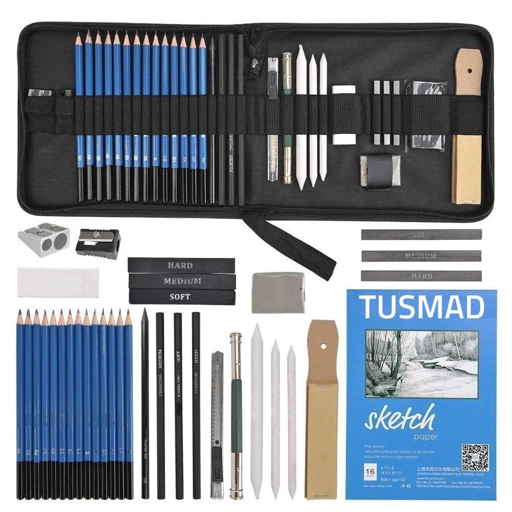 35 Pieces Professional Drawing Pencils kit and Drawing Sketching Kit charcoal pencil Kit Graphite Pencil Charcoal Sticks Eraser Sketch Book sketch shading pencils Wood & Other Tools for Artists