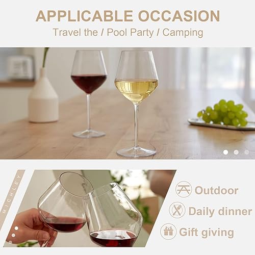 Miniatura 8 de MICHLEY Copas de vino flotantes para piscina, irrompibles, de plástico Tritan con tallo junto a la piscina, tazas flotantes de 18.5 onzas, aptas