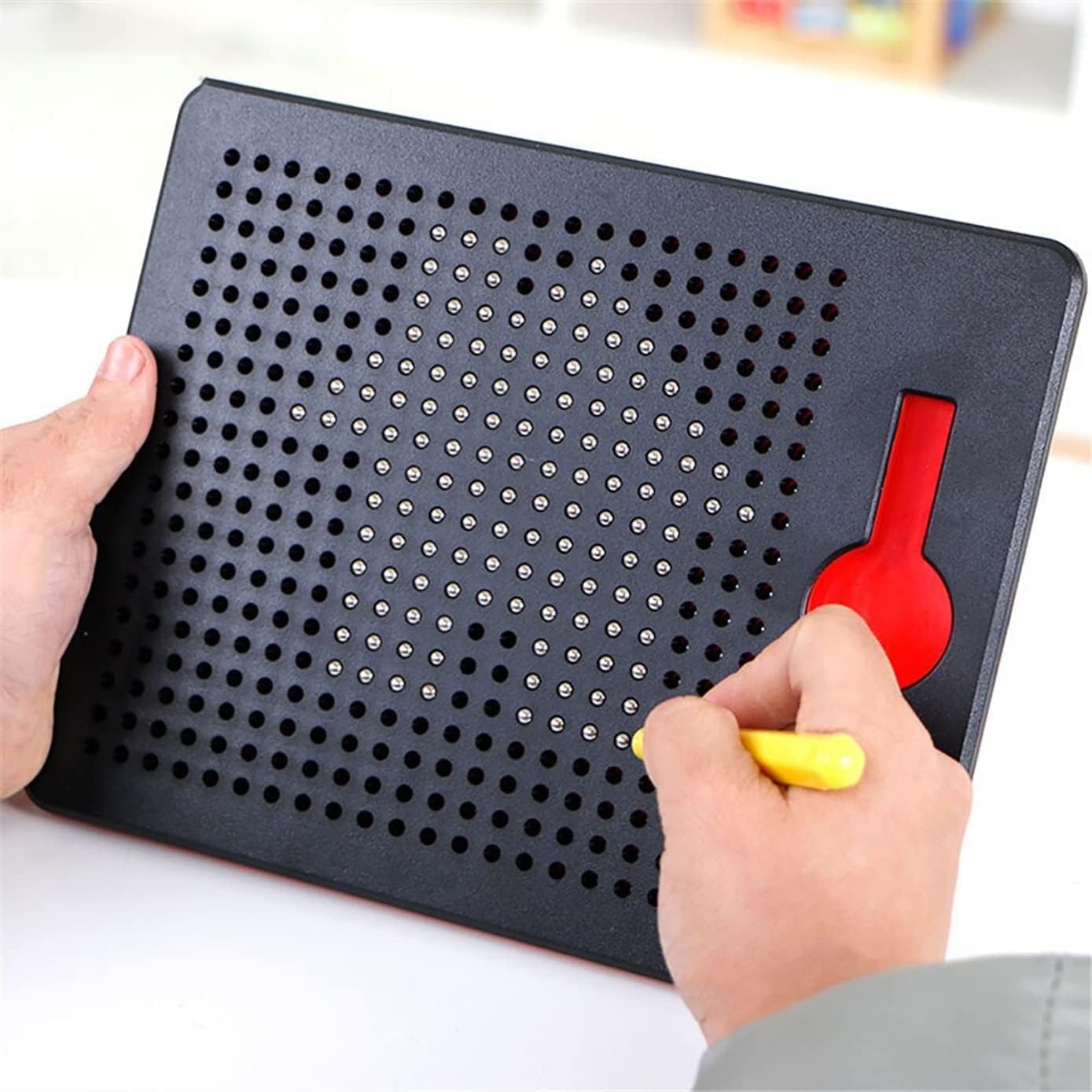 Kidoyz Magnetic Drawing Board for Kids with 380 Magnetic Beads, Stylus Pen & 10 Pattern Cards | Erasable Doodle Writing Pad | Montessori Learning Toy for Boys Girls 3+ Years - Random Color (MPad)