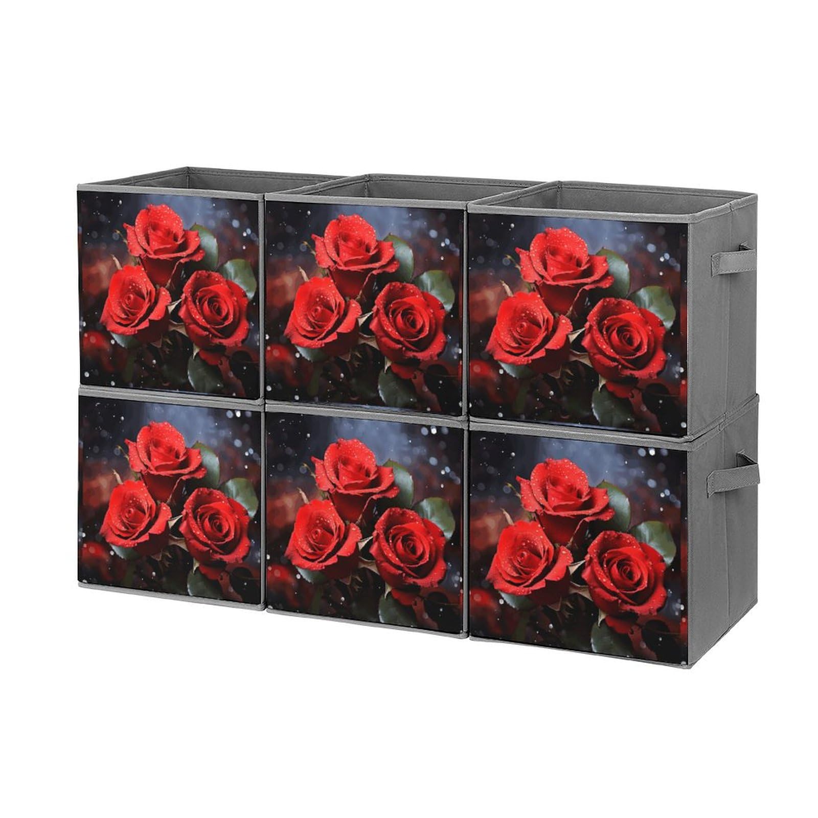 Boîtes de rangement empilables x6 pliables motif roses rouges