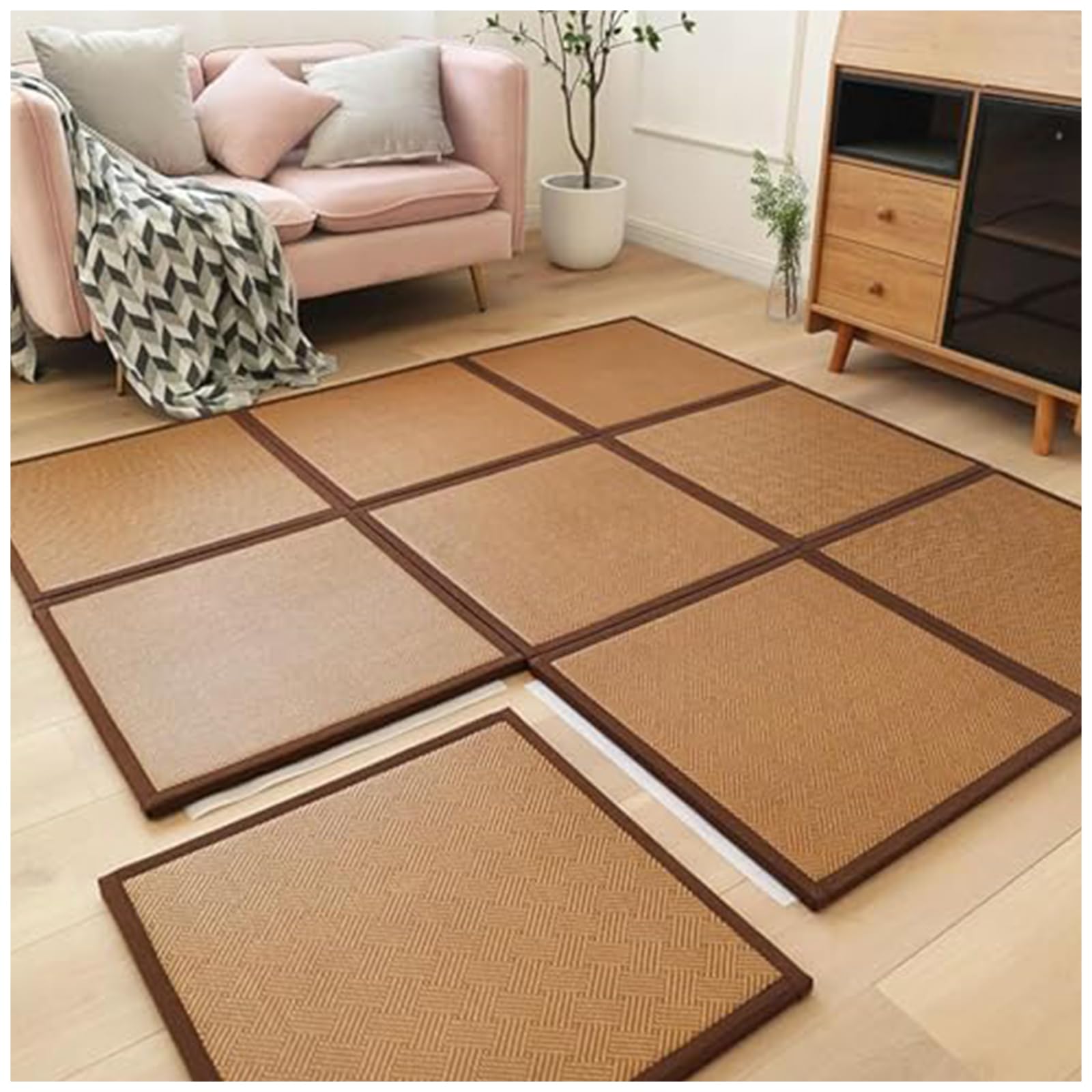 Tatami Tapis de sol tissé naturel antidérapant, respirant, pliable, pour salon, salle de jeux, chambre à coucher, 2 ou 3 pièces