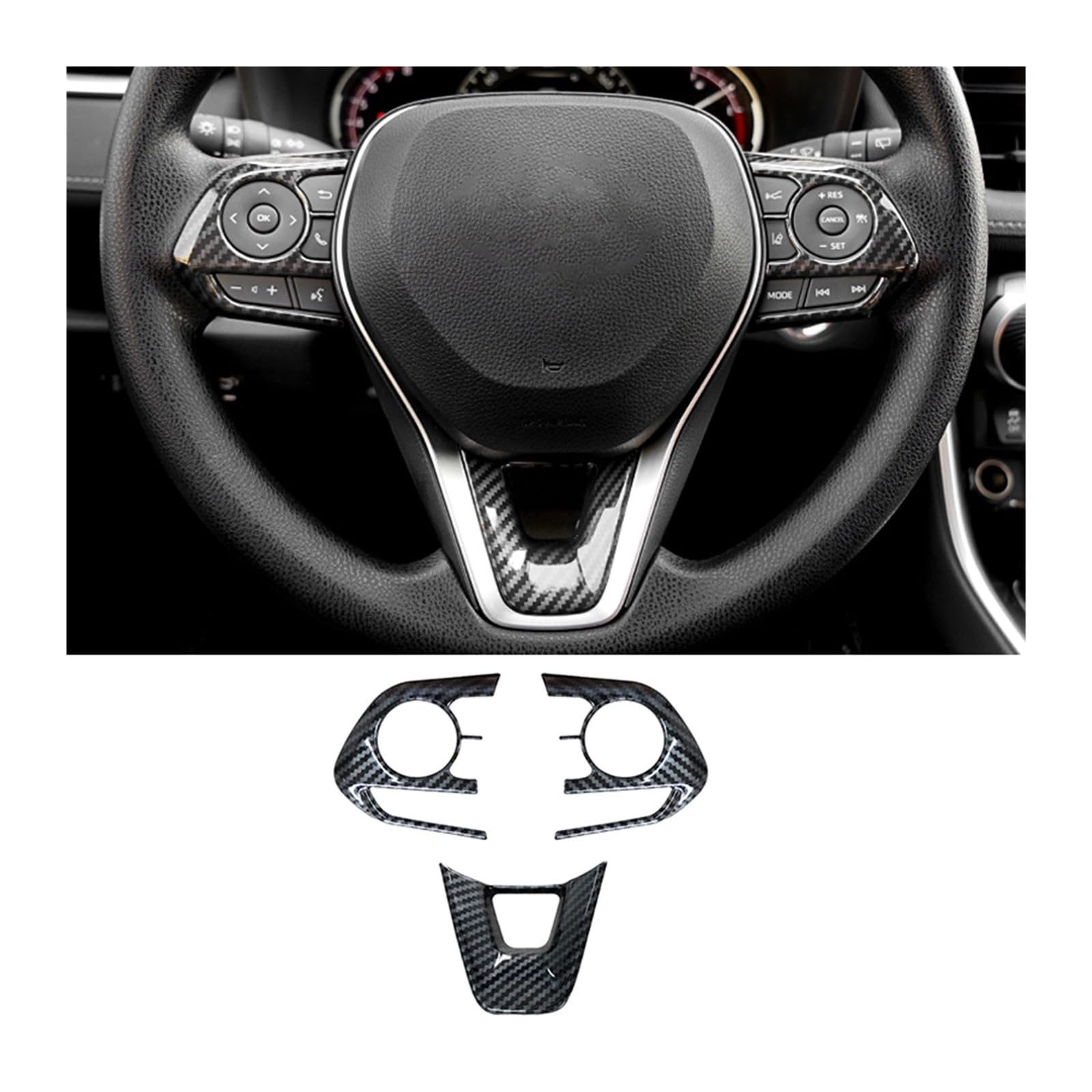 Car Trim Accessories for Toyota for RAV4 for XA50 for RAV 4 for Hybrid 2019-2024 Car Steering Wheel Button Panel Trim Sequins Cover Sticker(Carbon Fiber 3pc)