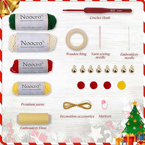 Miniatura 3 de Noocro Kit completo de ganchillo para manualidades, adorno de Navidad, corona, campana, copo de nieve para principiantes con hilo premium,