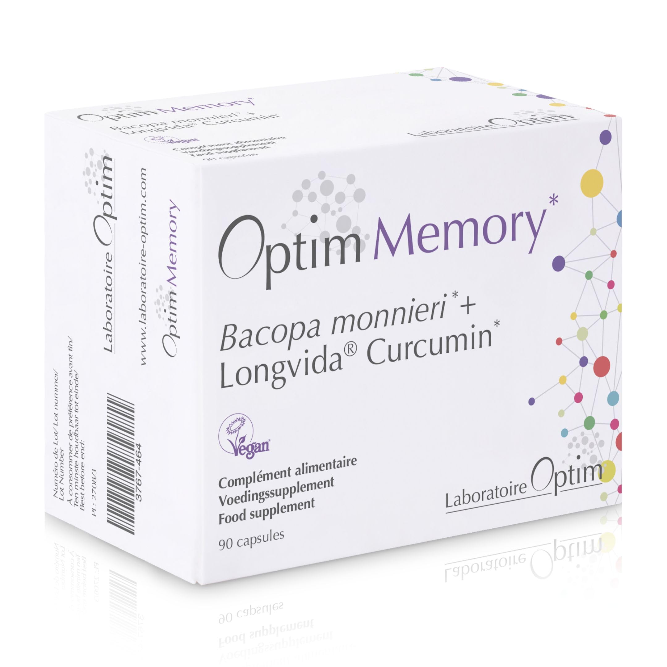 OPTIM Memory Bacopa Monnieri Brahmi et Curcumine Longvida 90 Gélules | Capsules concentration mémoire pour adulte adolescent ou étudiant, Complément alimentaire