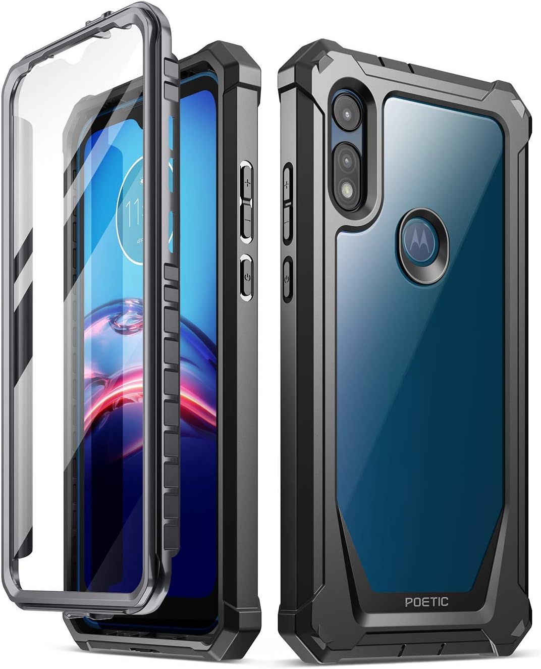 Poetic Guardian Series Designed for Moto E 2020 Case, Full-Body Hybrid Shockproof Bumper Cover with Built-in-Screen Protector, Black/Clear