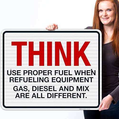 Miniatura 2 de Think When Refueling Equipment To Use Proper Fuel Gas Diesel And Mix Sign, 24x30 Inches, 3M EGP Reflective .080 Aluminum, Fade Resistant, Made in