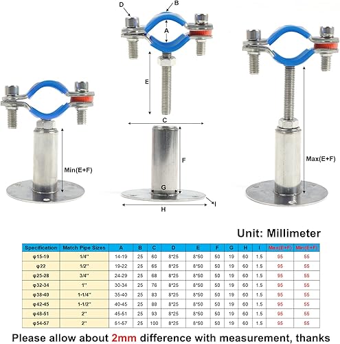 Miniatura 8 de Kodilin 4 soportes de tubo de montaje en pared de acero inoxidable 304, adecuados para tubos OD de 1 pulgada (1.260-1.339 in), altura ajustable de