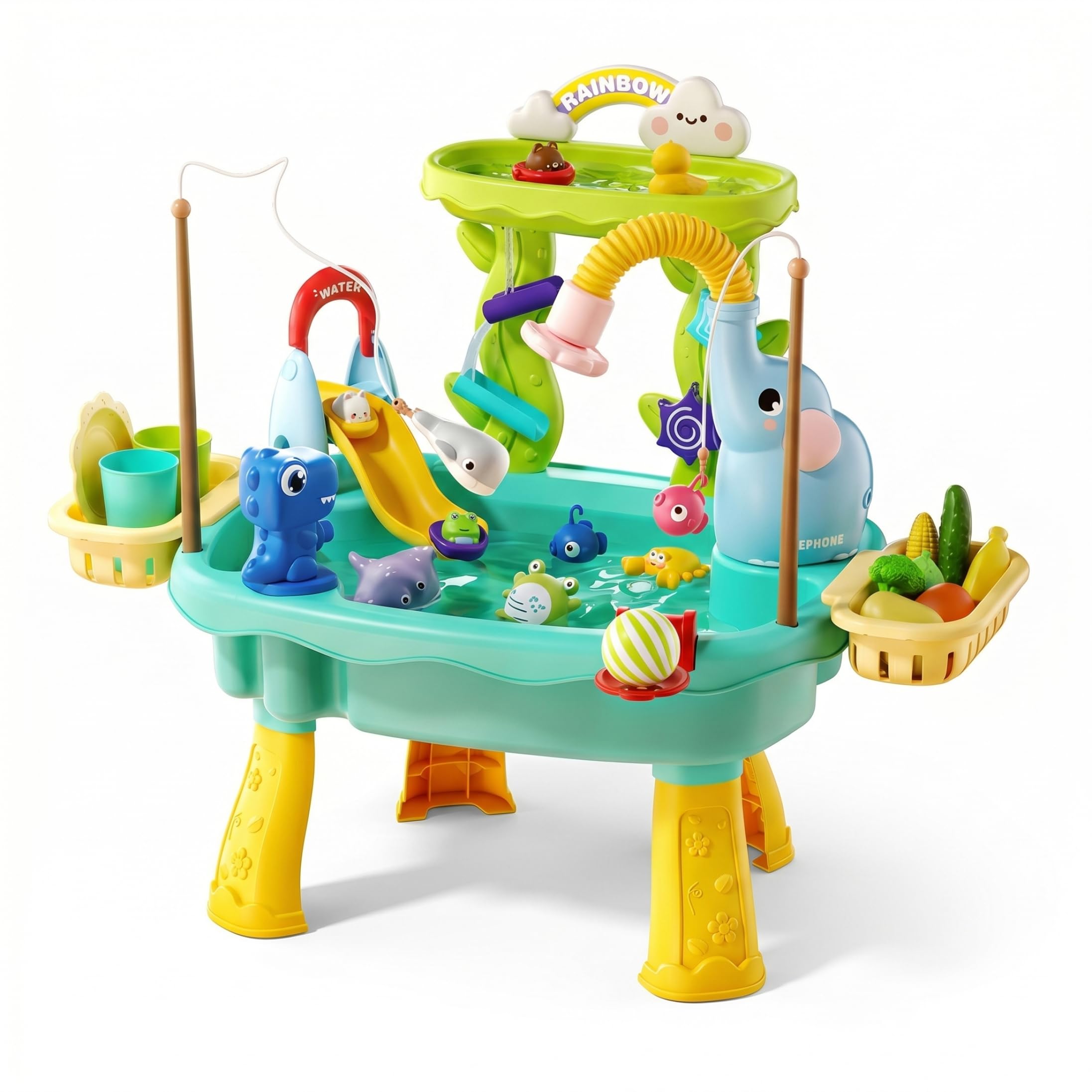 Évier de Jeu avec Eau Courante, Table à Eau pour Enfants avec 12 Modes de Jeu Amusants, Jouet interactif pour Tout-Petits - Bleu