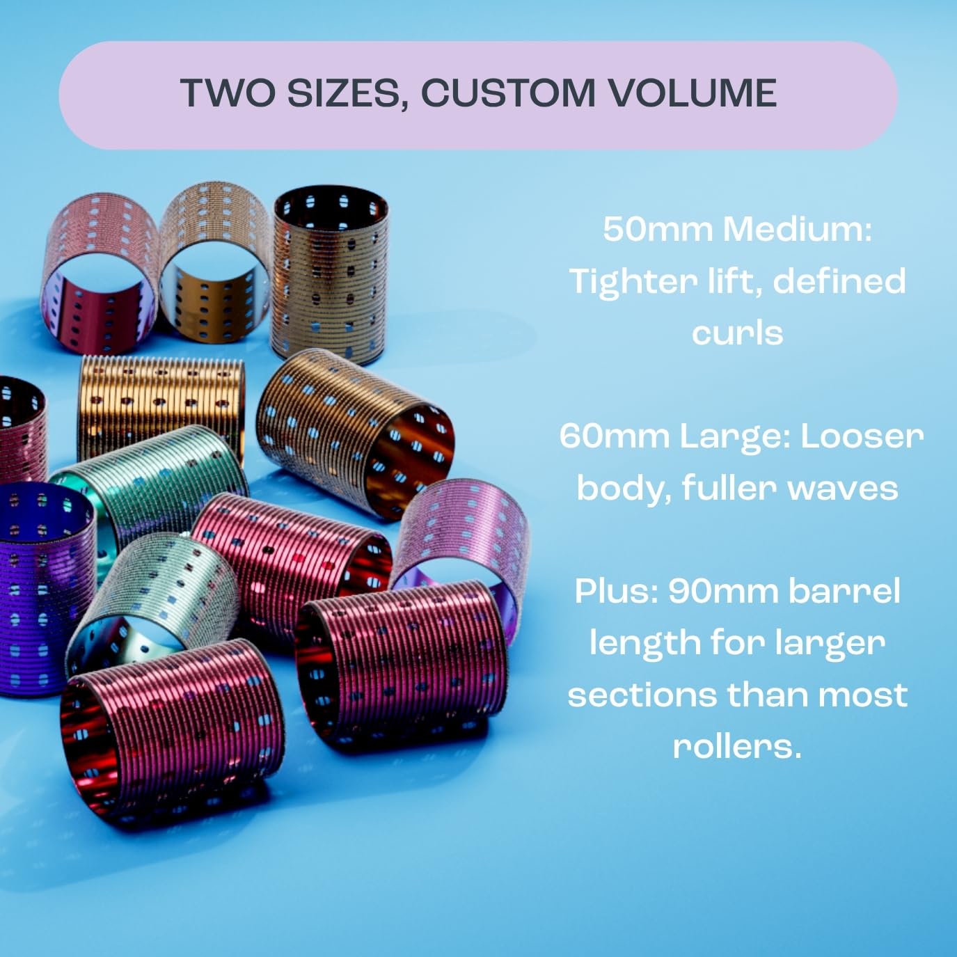 Dom Dom Metal Hair Rollers Set with Clips, Volume Rollers and Canvas Bag