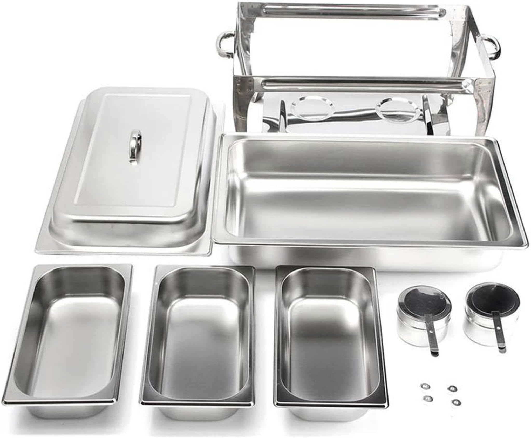 Chafing Dish in acciaio inox da 9 litri, set di contenitori scaldavivande per buffet con 3 contenitori per alimenti da 1/3 di dimensione e porta combustibile, per matrimoni, feste, banchetti, eventi d
