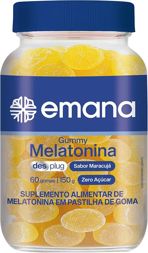 Emana Gummy de Melatonina Desplug Zero Açúcar Sabor Maracujá 60 Gomas - Pote 150g