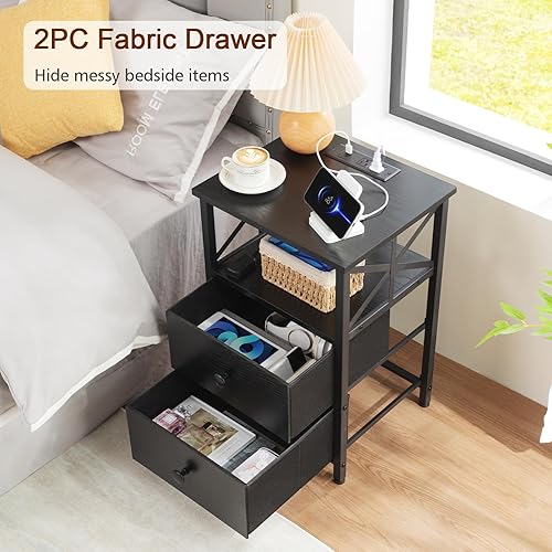 Miniatura 7 de AMHANCIBLE Mesita de noche LED con estación de carga rápida, mesas auxiliares para sala de estar con cargador USB C de 3 puertos y 2 tomas de