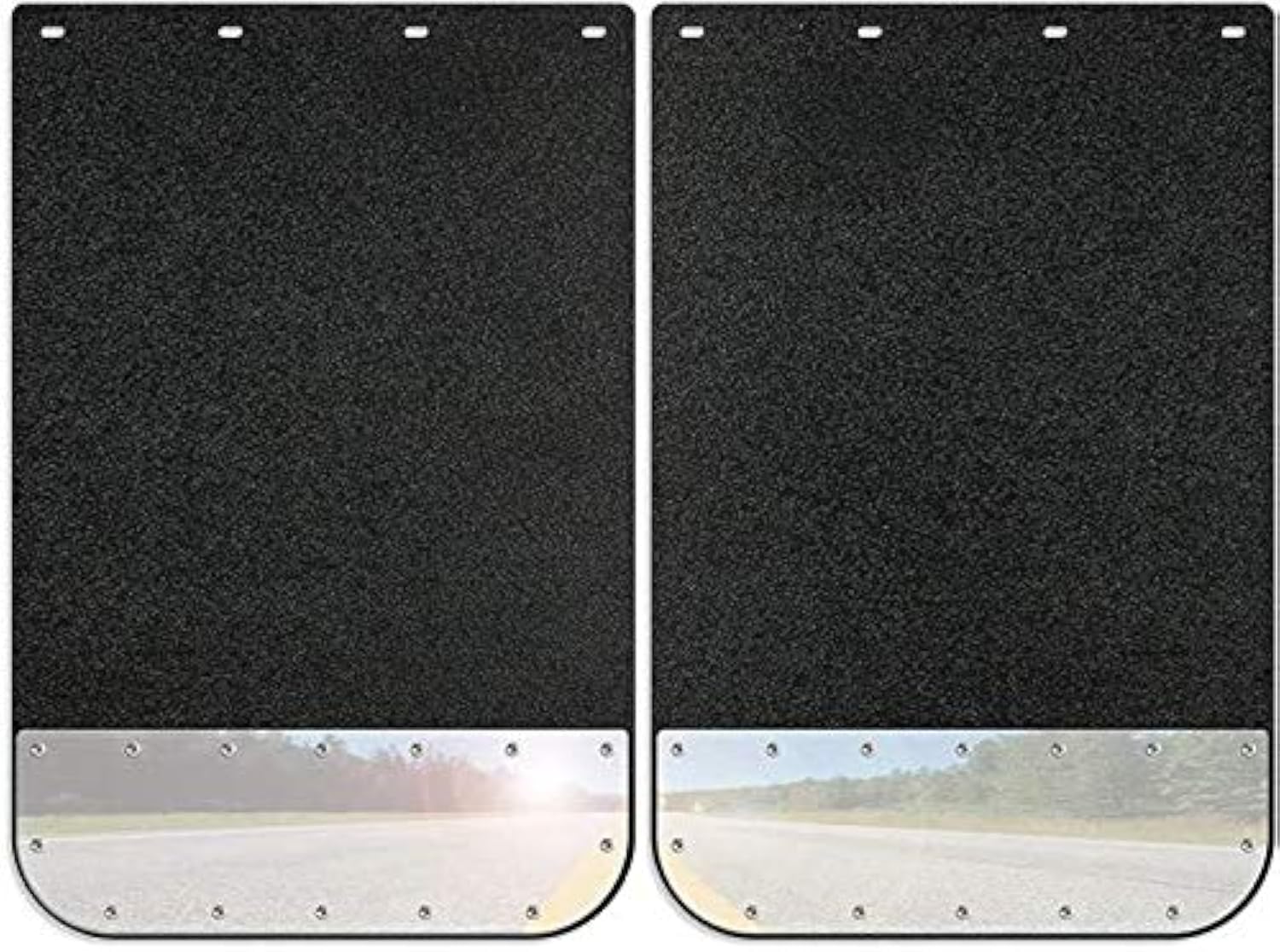 Universal Mud Flap Splash Guard with Mirrored Stainless Steel Weights for Semi Trailer Trucks - 2 Piece Set