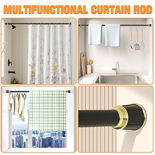 Miniatura 7 de ZOCONE Barra de cortina de tensión de 43 a 75 pulgadas, barra de cortina de ducha negra, tensión de barra de ducha ajustable, sin taladro, con