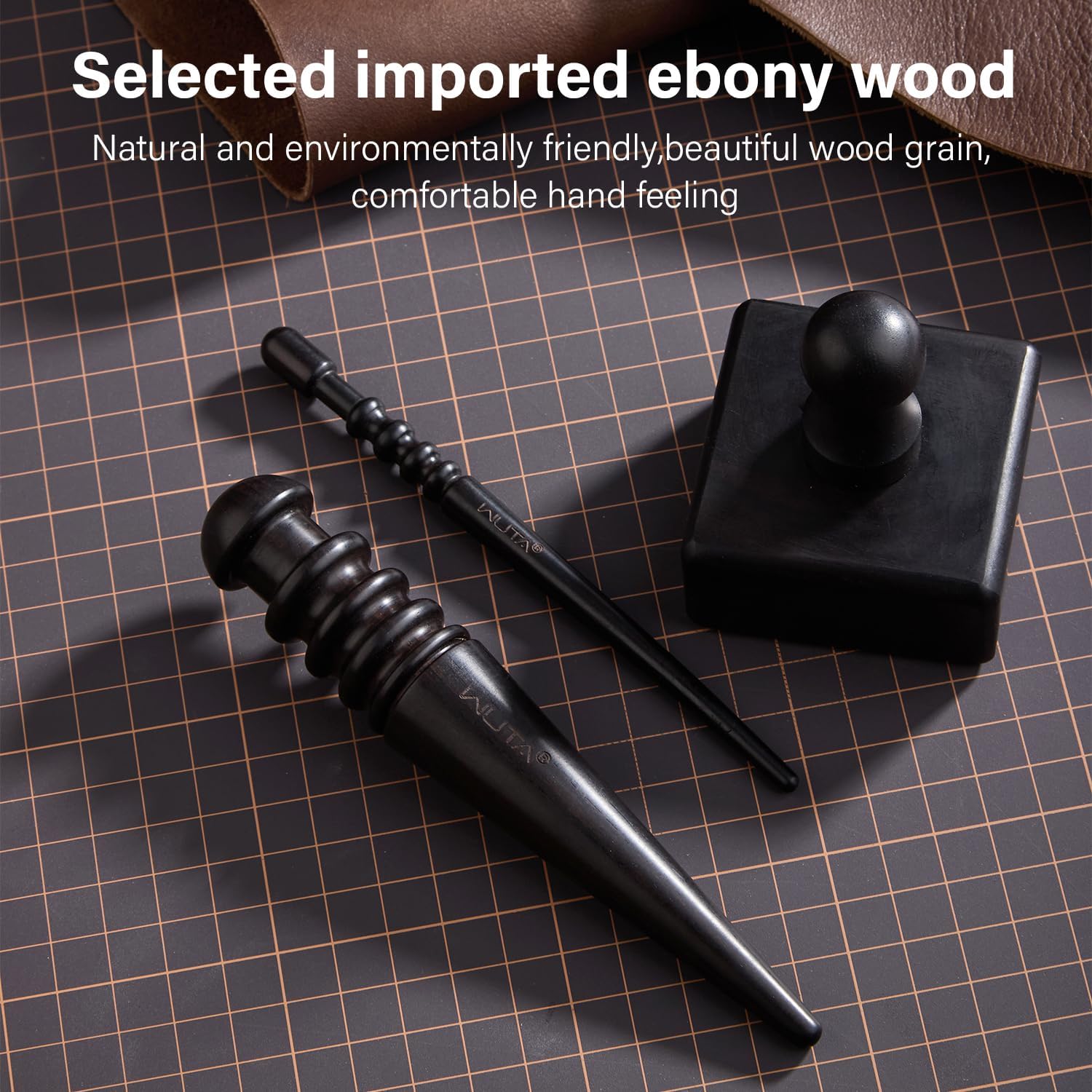 WUTA Glass Leather Burnisher Ebony Wood Leather Edge Burnisher Black Wood Edge Slicker Leather Craft Tool Polished Grinding Tool (Round Stick)