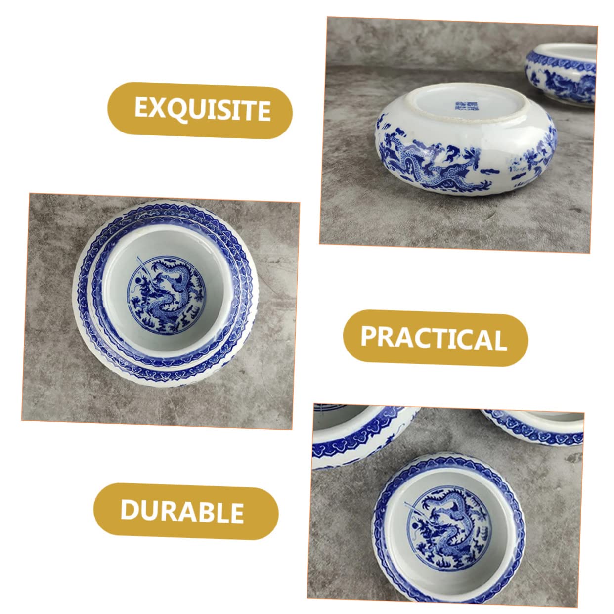 Amazon.co.jp: Tofficu 染付磁器龍紋筆洗い皿 小径13cm セラミック