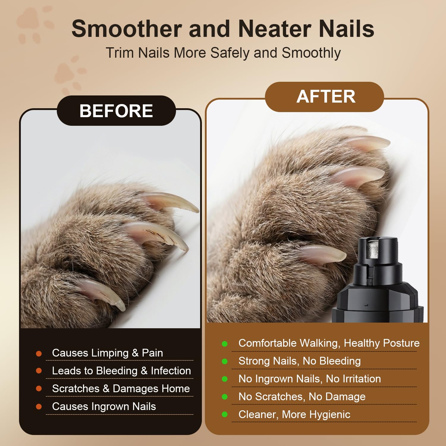 Broyeur à ongles pour chien, tondeuse à ongles portable pour chiens, outil de toilettage électrique silencieux