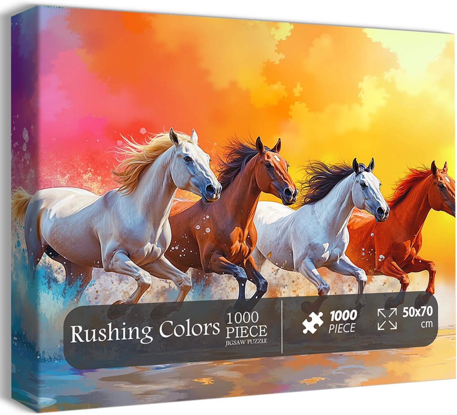 Horse Puzzles 1000 Pieces for Adults, Colorful Animal Jigsaw Puzzles, Difficult Nature Landscape Painting Puzzle as Home Wall Art