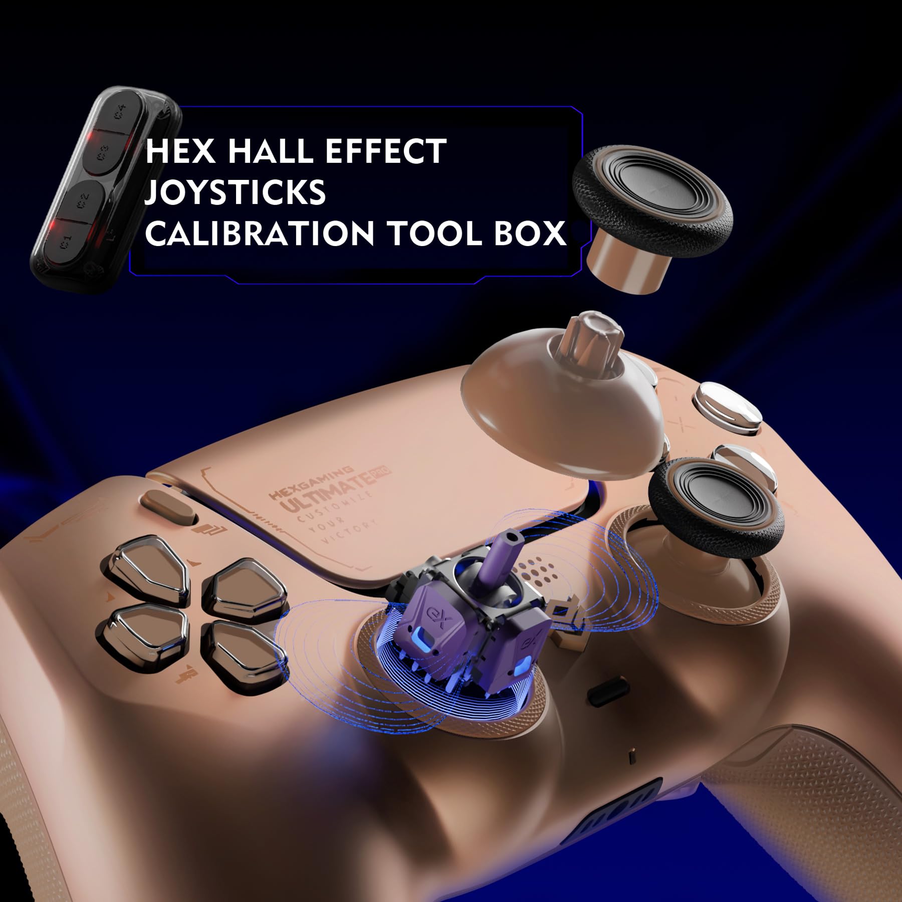 HEXGAMING ULTIMATE PRO Controller per ps5/PC,Wireless/USB Joystick Pro | 4 Tasti Posteriori Rimappabili&8 Levette Analogiche Effetto Hall&6 Profil&Trigger Grilletti Regolabili,Moka Perlato