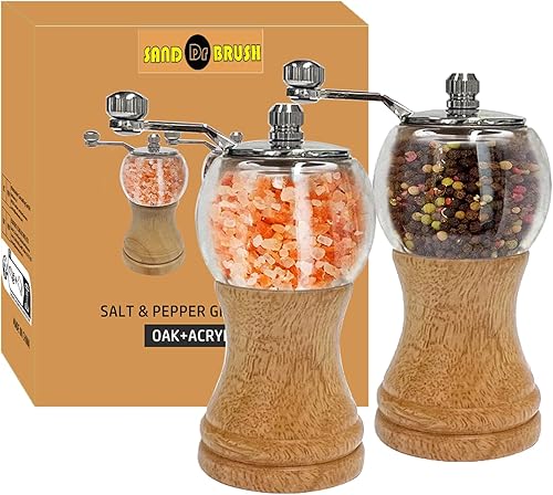 Pepper Grinder Set Manual Grinder Classic Hand Shake Style2pcs-5.5inEP Material AcrylicCeramic Blades with Adjustable Coarse Mill, Enjoy Your Best