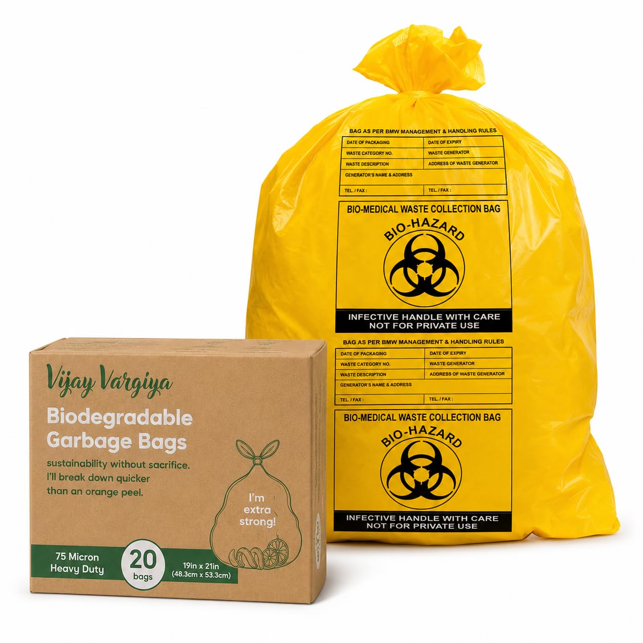 Heavy Duty Biomedical Waste Bags 80 Micron Medical Grade Biohazard Garbage Bags Leak Proof Printed Hygiene Waste Disposal Bags Yellow 19 x 21 Inch Pack of 20-image-27