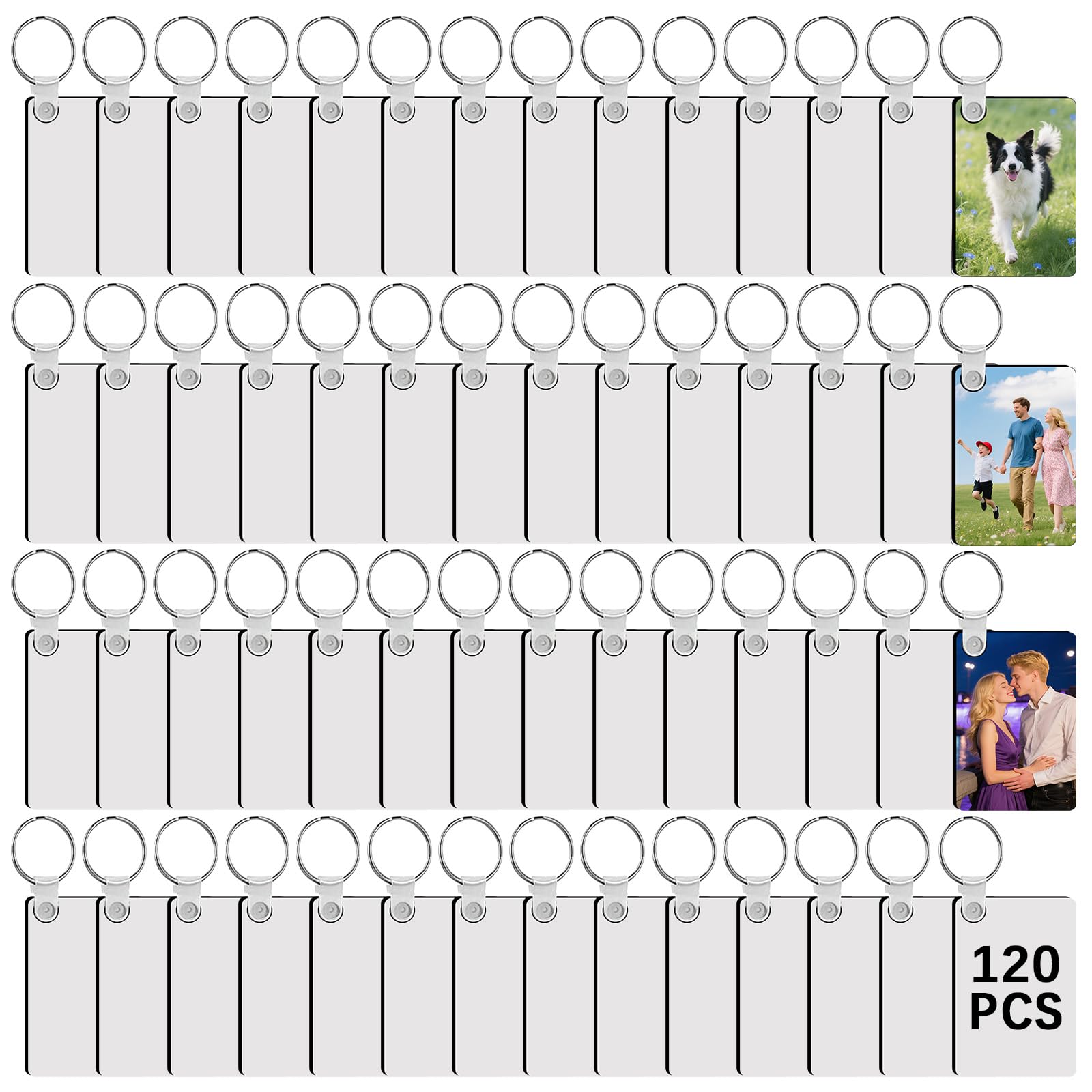 LaiHiulaan 360Pcs Sublimation Keychain Blanks Rectangle Bulk Products Double Sides 120 MDF Sublimation Key chains Blank with 240 Rings and Clips Heat Transfer for Craft