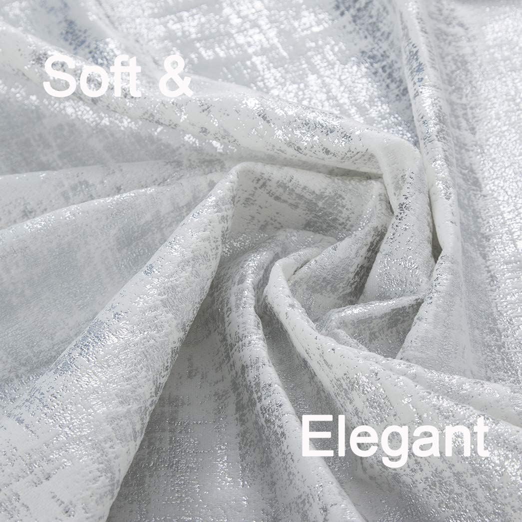 always4u Soft Velvet Curtains 108 Inch Length Luxury Bedroom Curtains Silver Foil Print Window Treatments for Living Room 1 Panel White
