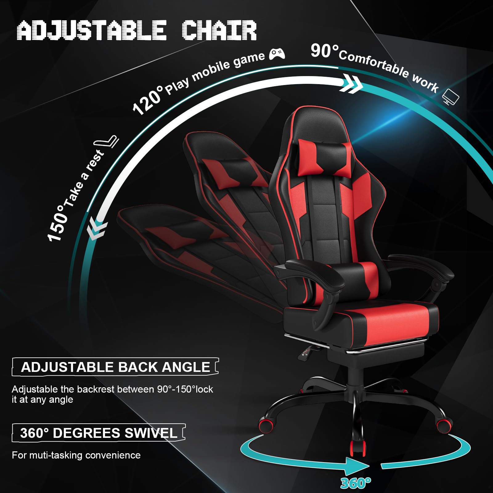 TRIUMPHKEY Sedia da Gaming Massaggiante,Sedia Gaming con Poggiapiedi Telescopico,Regolabile 90-150°,Poltrona da Gaming con Poggiatesta e Cuscino Lombare,Sedia da Ufficio,Portata 150kg(Rosso)
