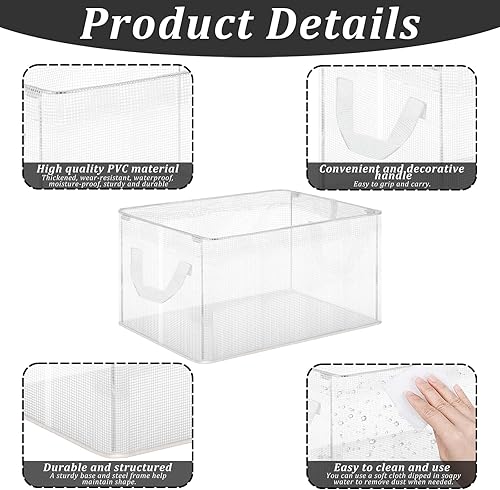 Miniatura 3 de Paquete de 6 cestas de almacenamiento para estantes, estantes de almacenamiento de armario, cestas plegables decorativas con asas, organizadores